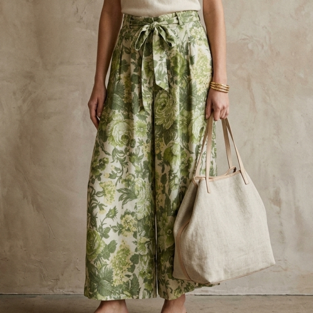 Vintage Ivano Boni Italy Floral Palazzo Culotte Pants PaperBag Waist XS Bohochic